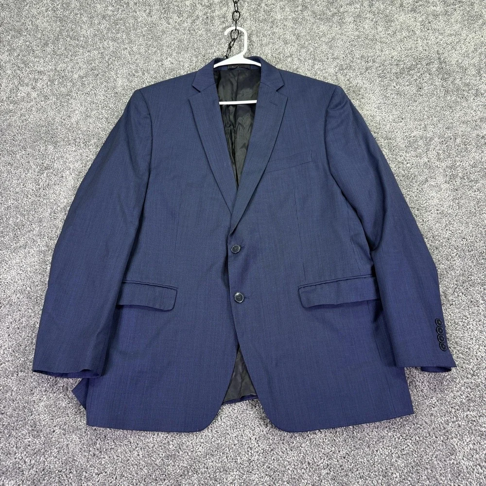 Calvin Klein Suit Jacket Mens 44 Blue Slim Fit Wool Striped Business Formal